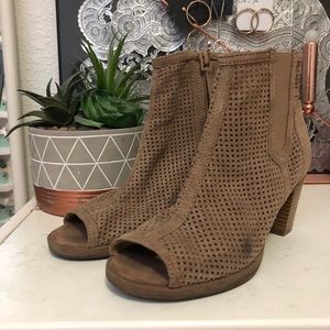Taupe Perforated Open-Toe Booties